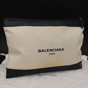 1円 ■ バレンシアガ クラッチバッグ ホワイト×ブラック系 キャンバス×レザー BALENCIAGA ■E.Bgg.Gt-22