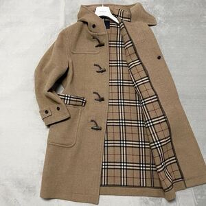 Lサイズ★BURBERRY バーバリー ダッフルコート ロング丈 ノバチェック メルトン ウール カシミヤ 牛革 ベージュ メンズ アウター 最高級◎