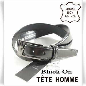 新品1円～★定価0.9万 Black On TETE HOMME テットオム 牛革レザー ビジネスベルト フリーサイズ 本革 黒 ブラック 本物◆5702◆