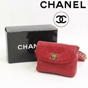 ヴィンテージ●CHANEL / シャネル マトラッセ ココ ゴールドチェーン ミニウエストバッグ ボディバッグ ポーチ 赤 レッド