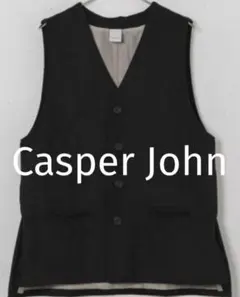 Casper John Vネックベスト　スエード　ジレ　スリット　Sサイズ　黒