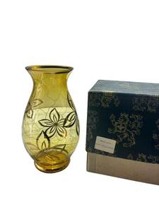 24T03-15N：ボヘミア グラス Vase amber 花瓶 口径9.5cm 高さ約24cm フラワー デザイン 花入れ 花器 保存箱付き BOHEMIA Glass