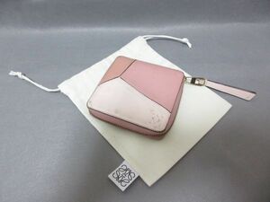 C439Y ロエベLoewe パズル レザー コンパクトウォレット 二つ折り財布 ピンク ベージュ バイカラー