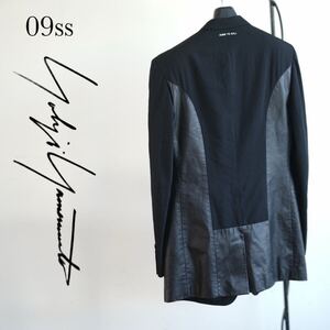 09ss Yohji Yamamoto POUR HOMME born to kill レザー 切り替え テーラード ジャケット 4 ヨウジヤマモト プールオム XL ブラック 牛革