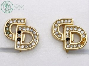 BA0604473　★ Christian Dior クリスチャン・ディオール イヤリング CD ロゴ ストーン ゴールドカラー アクセサリー ジュエリー