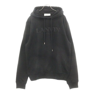 LANVIN ランバン Embroidered Popover Hoodie RM-HO0001-J210-P22 ロゴプリント プルオーバーパーカー フーディ ブラック