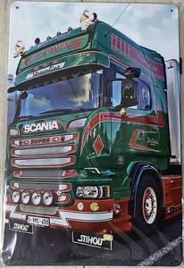 スカニア アートポスター 金属製 SCANIA 30×20 グリーン ハイルーフ 送料無料