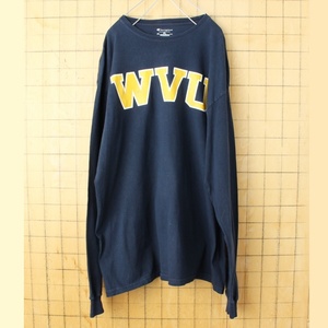 90s 00s USA champion チャンピオン WVU プリント 長袖 Tシャツ ロンT ネイビー ブルー メンズXL アメリカ古着