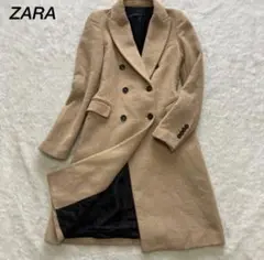 ZARA✨ダブルチェスター　ロングコート　ヘリンボーン　ベージュ　リバーコートS