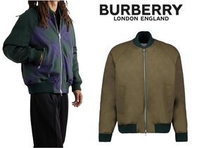 55万新品◆L◆BURBERRYバーバリープロ―サム◆中綿入りリバーシブル チェックボンバージャケット 緑×紫＆カーキ リラックスフィット 1円