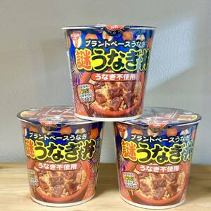 日清◆謎うなぎ丼◆3個◆ウナギ不使用 プラントベースうなぎ◆地域限定販売 完売 話題 カップめし 特製甘辛ダレ 蒲焼き風 謎ウナギ NISSIN