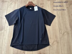 新品訳有り BEETA MEN ベータメン 日本製 ワンポイントβロゴ 切り替えＴシャツ 09ネイビー Mサイズ 27TG09 定価20,900円