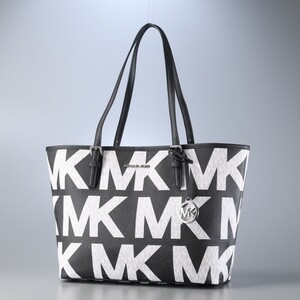 MG9658▼マイケルコース MICHAEL KORS*35T1STVT6R ジェット セット トラベル シグネチャー ロゴ トートバッグ 肩掛け鞄*ブラック×ホワイト