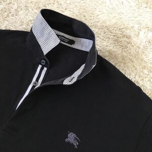 バーバリーブラックレーベル 半袖ポロシャツ BURBERRY BLACK LABEL ホースロゴ刺繍　ブラック　黒　サイズ4