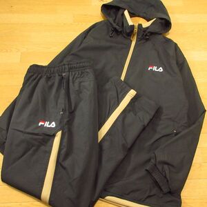 ◎使用少なめ！L 上下セット！FILA フィラ◆ セットアップ 厚手 裏起毛 ウィンドブレーカー ジャケット&パンツ 秋冬！◆メンズ 黒◆BA1262