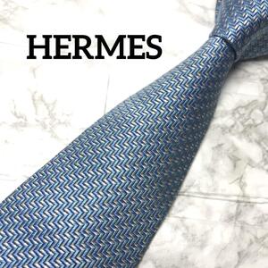 1円　未使用級　HERMES エルメス ネクタイ　ブルー　ソリッドタイ　ビジネス　スーツ　シャツ　カフス　刺繍