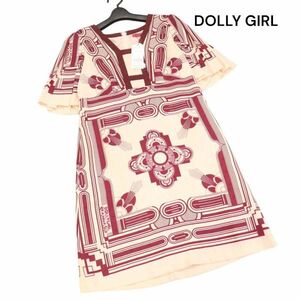 【新品 未使用】 DOLLY GIRL by ANNA SUI ドーリーガール アナスイ 春夏 総柄♪ フリル 半袖 ワンピース Sz.3　レディース　K4T00449_4#D