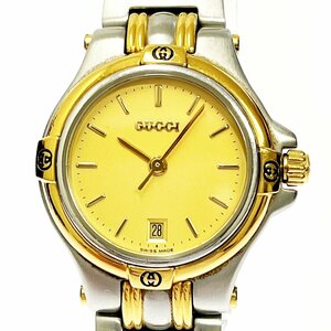 【1円スタート】【箱付き】GUCCI グッチ 9040L SS×GP ゴールド文字盤 クオーツ レディース腕時計 278330