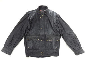 ビンテージ BELSTAFF ベルスタッフ 希少 イギリス製 オイルド レザー コンビ 2WAY デザイン ライダース ジャケット ベスト 革 英国 珍品 黒