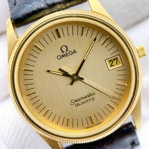 美品 オメガ OMEGA シーマスター Seamaster メンズ 腕時計 QZ ゴールド ラウンド 3針 デイト 1432 ヴィンテージ 電池切れ ジャンク y1