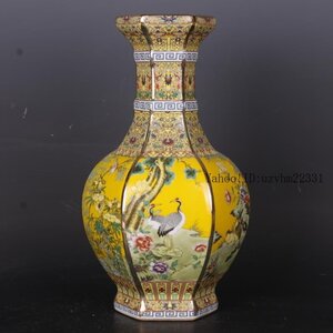 清乾隆蒔金琺瑯彩花鳥六方瓶 景徳鎮 陶磁器 装飾品 現代工芸品美術品 置物