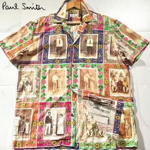 極美品/Lサイズ●激レア ポールスミス 半袖シャツ 羽織り Paul Smith コットン アーカイブ フォト 美術館 総柄 花柄 フラワー