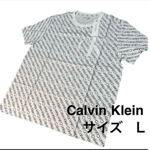 【新品未着用】Calvin Klein カルバンクラインロゴTシャツ サイズ L 半袖 総柄　ゆったりフィット