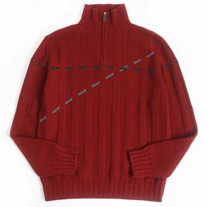 美品□HERMES/エルメス ストライプ カシミヤ100％ 長袖 ロングスリーブ ハーフジップニット/セーター L レッド系 イタリア製 メンズ◎