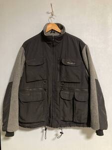 ★ビンテージ Eddie Bauer エディーバウアー ナイロン フリース ZIPジャケット L 米国製 USA 黒タグ フィッシング ハンティング アウトドア