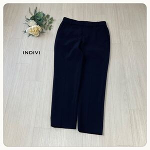 【美品　希少 スモールサイズ】インディヴィ テーパードパンツ INDIVI pants 就活 オフィス 通勤 フォーマル スラックス ネイビー 1678