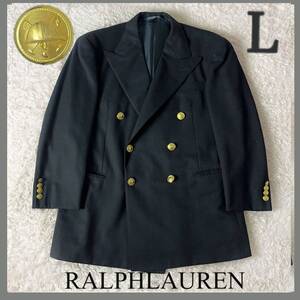 Polo by RALPHLAUREN ポロバイラルフローレン レトロ 紺ブレ 金ボタン ブレザー テーラードジャケット ネイビー 紺 L相当 ダブル