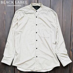 美品 BLACK LABEL CRESTBRIDGE ブラックレーベルクレストブリッジ ストライププリント バンドカラーシャツ トリコット素材 size L