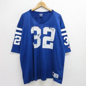 XL/古着 チャンピオン champion 半袖 フットボール Tシャツ メンズ 90s ジェームス 32 大きいサイズ メッシュ地 Vネック 青