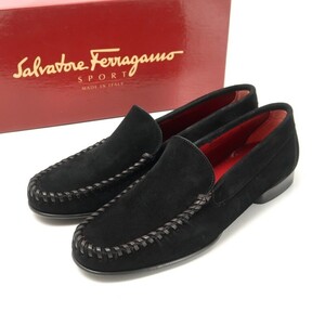 GQ0900▼イタリア製▼サルヴァトーレフェラガモ/Salvatore Ferragamo*スエードレザー*モカシン ローファー スリッポン 靴*7D(24cm相当)*黒