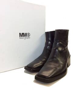 MM6 Maison Margiela エムエムシックス メゾンマルジェラ サイドジップ スクエアトゥ ヒールブーツ シューズ ブラック 40