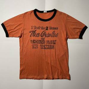 70s Orioles×Yankees トリムT メッセージ USA製 ヴィンテージ MLB