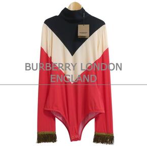 未使用 BURBERRY バーバリー サイズL リカルド期 フリンジ モックネック ストレッチジャージ― ジオメトリック ボディスーツ マルチカラー