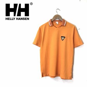 G2318-U-N◆HELLY HANSEN ヘリーハンセン ポロシャツ 半袖 スキッパー ロゴワッペン 魚 スポーティー カジュアル◆size L オレンジ 綿