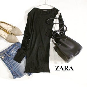 美品 ザラ ニット ZARA KNIT 大人可愛い 薄手重ねニット バイカラー ニット カットソー S 春 秋 24A09