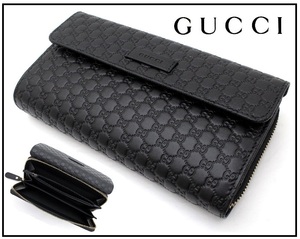 13万新品◆GUCCI グッチ 黒マイクロGG大容量長財布