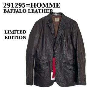 希少 291295=HOMME バッファローレザー 数量限定 レザーテーラードジャケット 水牛革 ダークブラウン サイズⅡ