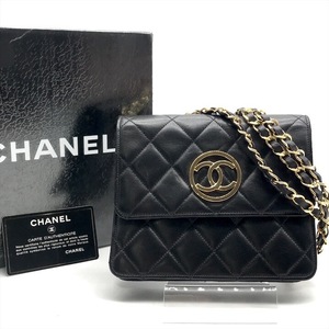 美品 CHANEL シャネル サークル ココマーク ミニ マトラッセ 17.5 ラムスキン チェーン ショルダー バッグ ブラック a3594