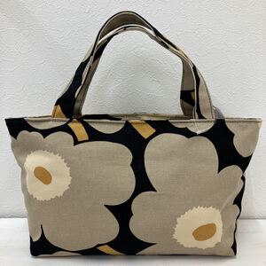 □47−2458 美品 Marimekko マリメッコ レディース トートバッグ ハンドバッグ ウニッコ ベージュ系 ブラック系 黒系 キャンバス 北欧