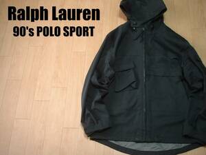 お宝90sビンテージRalph Lauren POLO SPORTハイテクマウンテンパーカーL黒 正規ラルフローレンポロスポーツ防水透湿性ナイロンジャケット