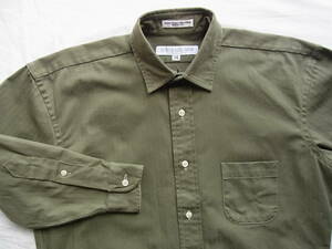 INDIVIDUALIZED SHIRTS インディビジュアライズド シャツ　ヘリンボン織り柄　七分袖シャツ　サイズ 14 MADE IN USA　オリーブカーキ