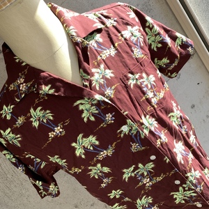 U.S Used Vintage Clothing Aloha Shirt reyn spooner アメリカ古着 ビンテージ アロハシャツ レインスプーナー L ボルドー パームウッド