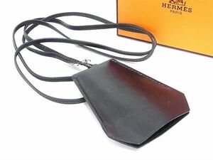 1円 ■美品■ HERMES エルメス レザー シルバー金具 クロシェット キーリング ネックレス レディース ブラック系 AZ5073