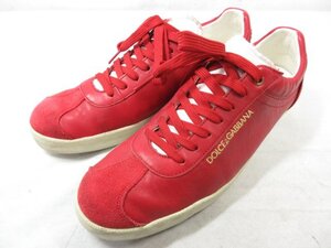 美品 【ドルチェ＆ガッバーナ DOLCE＆GABBANA】 レザー ダメージ加工 ローカットスニーカー 紳士靴 (メンズ) size7 レッド系 ◯30MZA6792◯