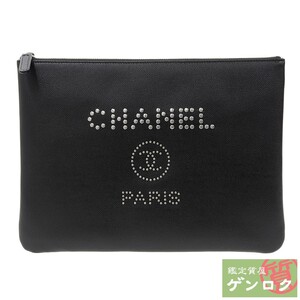 【中古】シャネル ドーヴィル メタルスタッズ クラッチバッグ 25番台 キャビアスキン ブラック CHANEL【質屋】【代引き手数料無料】