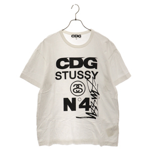 ステューシー ×コムデギャルソン シーディージー フロントロゴプリント クルーネック半袖Tシャツ SH-T002 ホワイト
